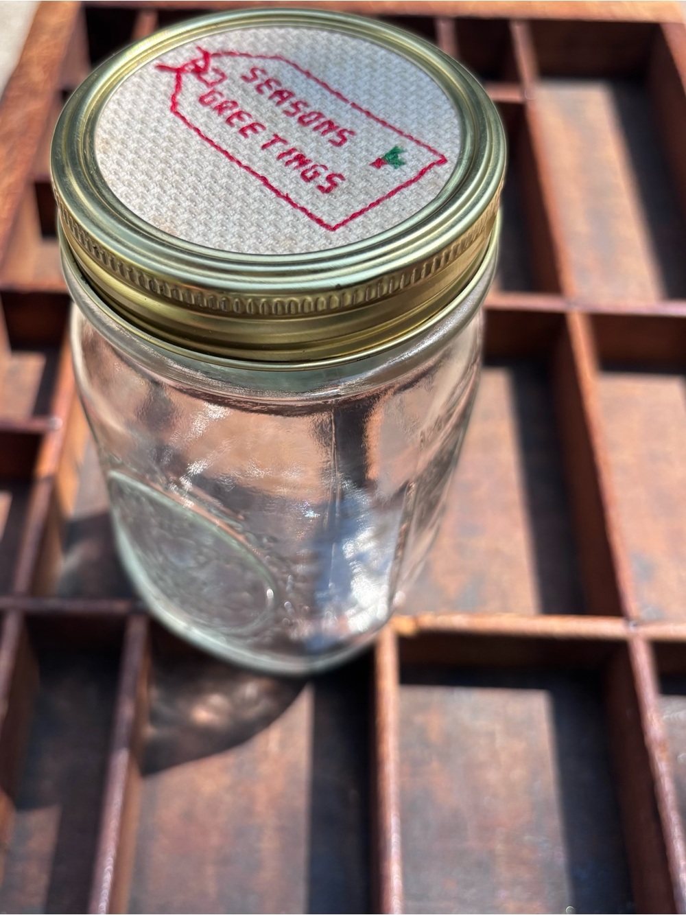 Vintage Cross Stitch Seasons Greeting Mason Jar